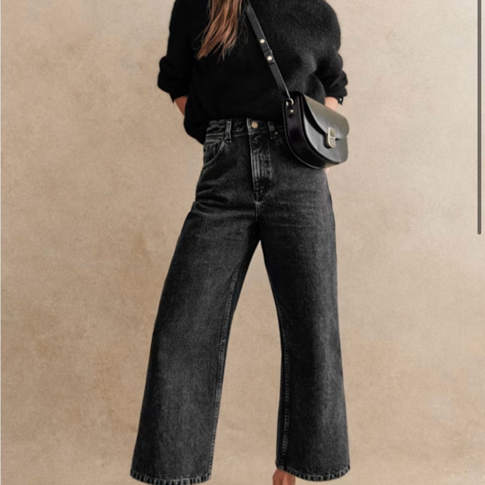 Sezane LE CROP wide leg jeans in charcoal grey